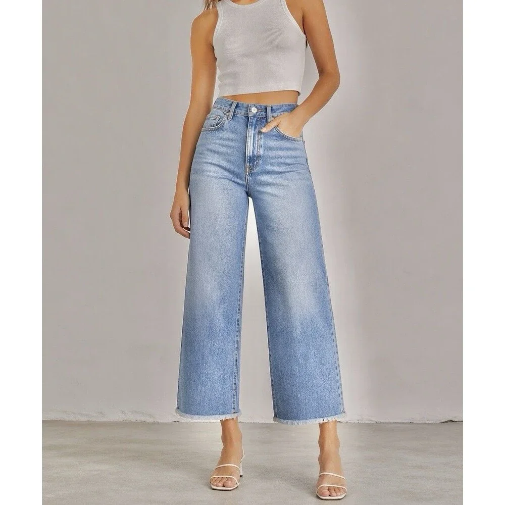 Chico's High Rise Straight Leg Crop Women's US Sz 8R Wide Leg Baggy Ankle Jeans